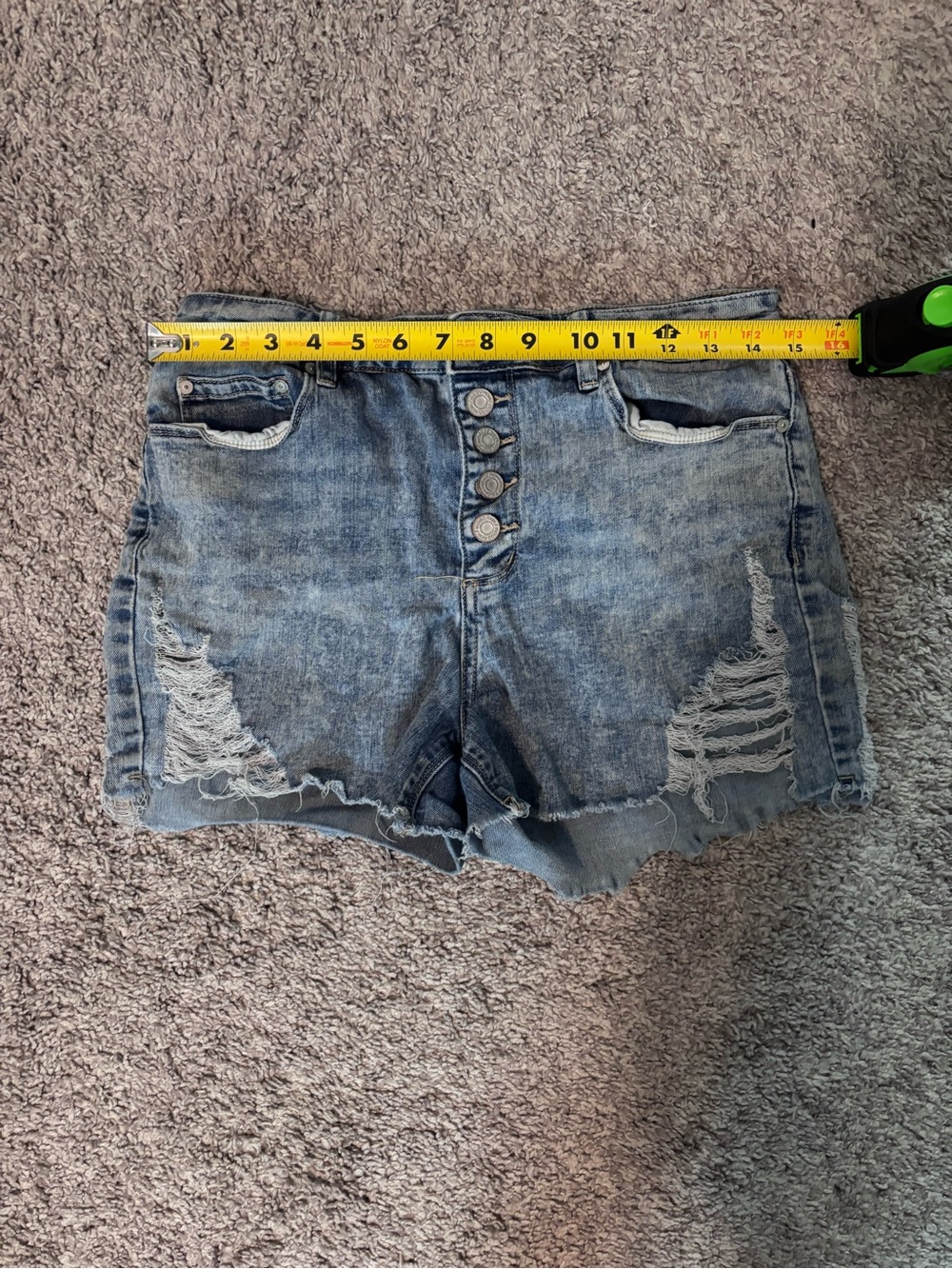 Indigo Rein Distressed High Rise Denim Shorts Size 13/30 Button Fly - Picture 10 of 12